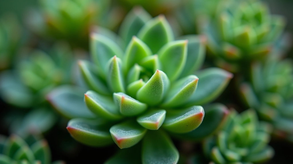 Close-up view of succulent leaves showing various textures and colors from different plant species
