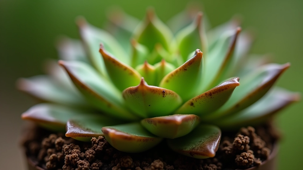 Wilted and unhealthy succulent showing signs of root rot and moisture damage in poor terrarium conditions