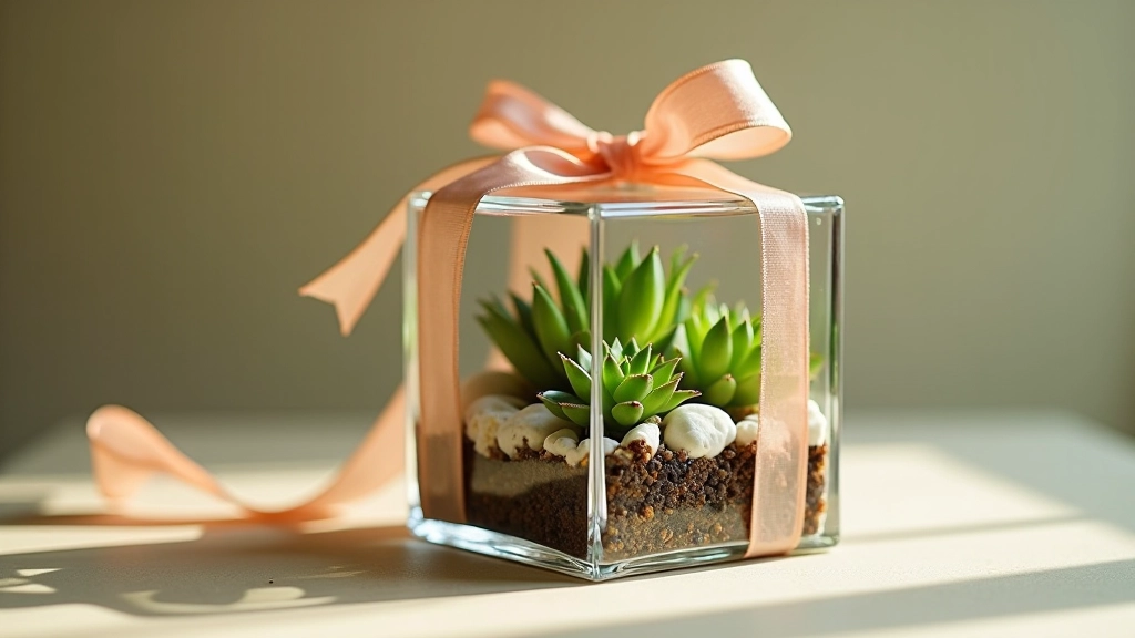Custom glass terrarium cube gift set with wrapping