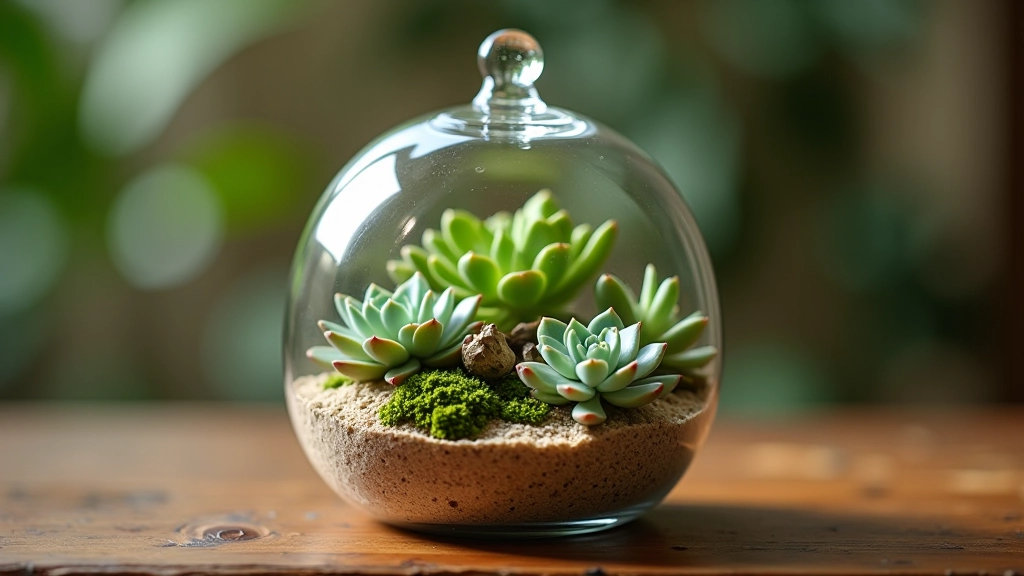Vintage-style glass dome terrarium with mixed succulents