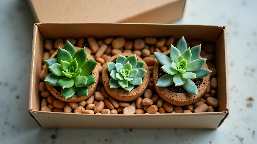 Gift set with three small terrariums arranged together with packaging